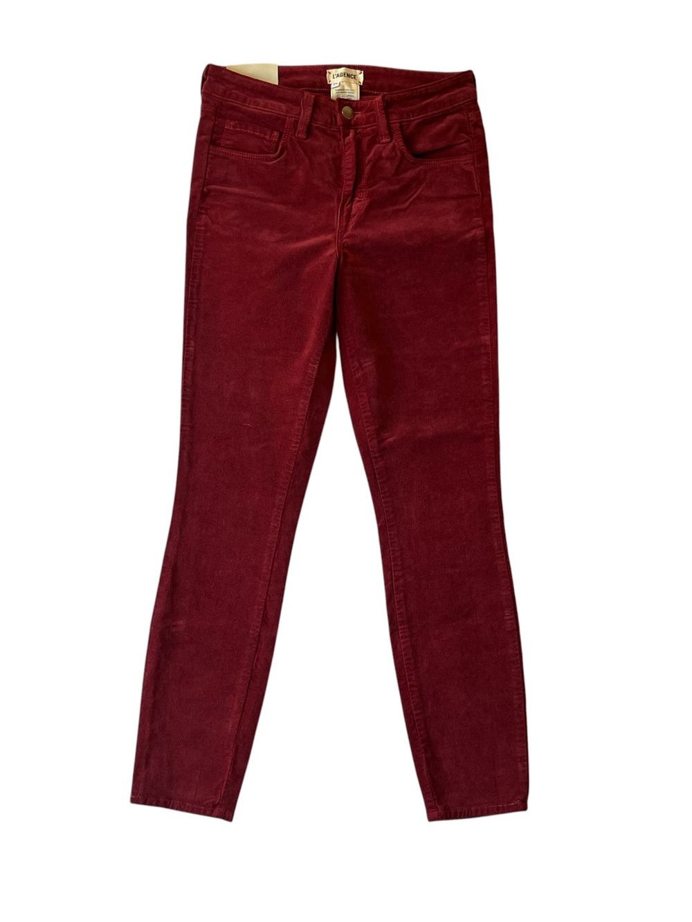 L'Agence Margot skinny velvet crop jeans 25 Burgundy red NEW Womens High rise
